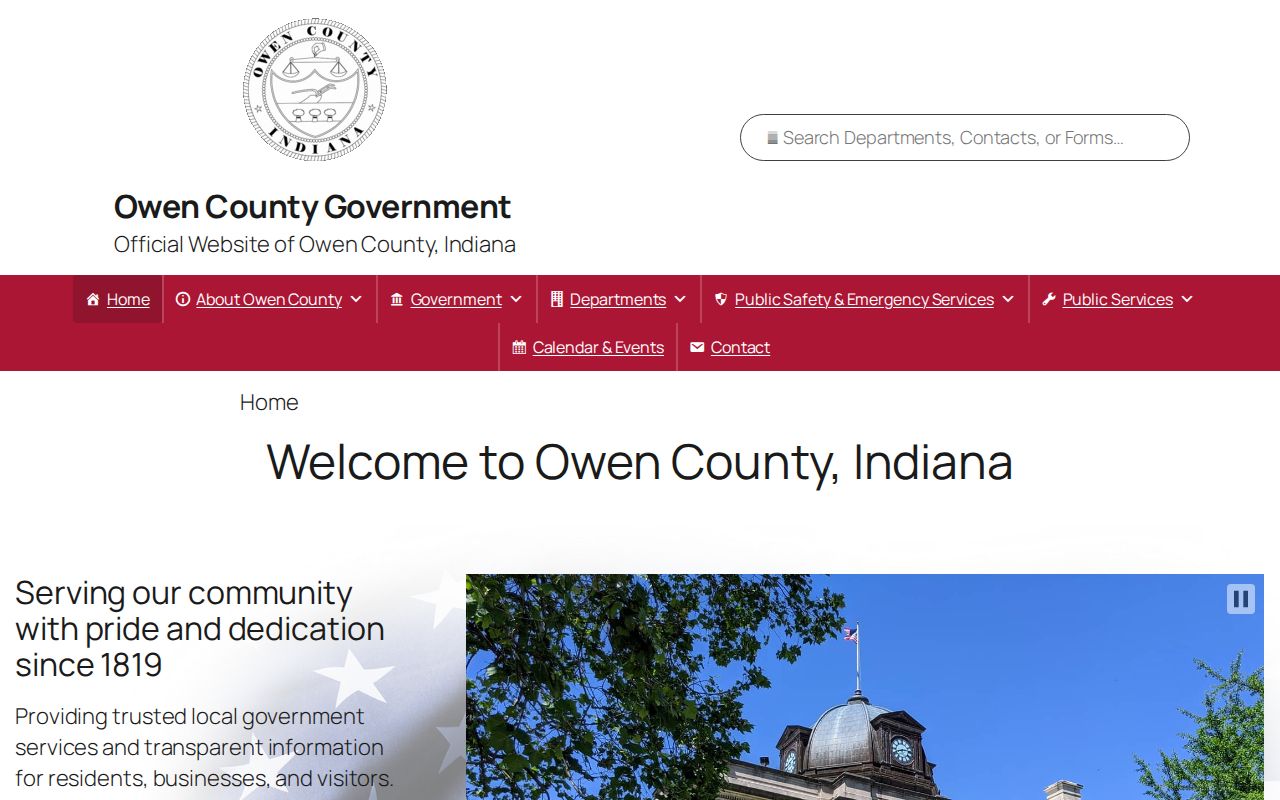 Owen County courthouse dome and clock tower in Spencer Indiana