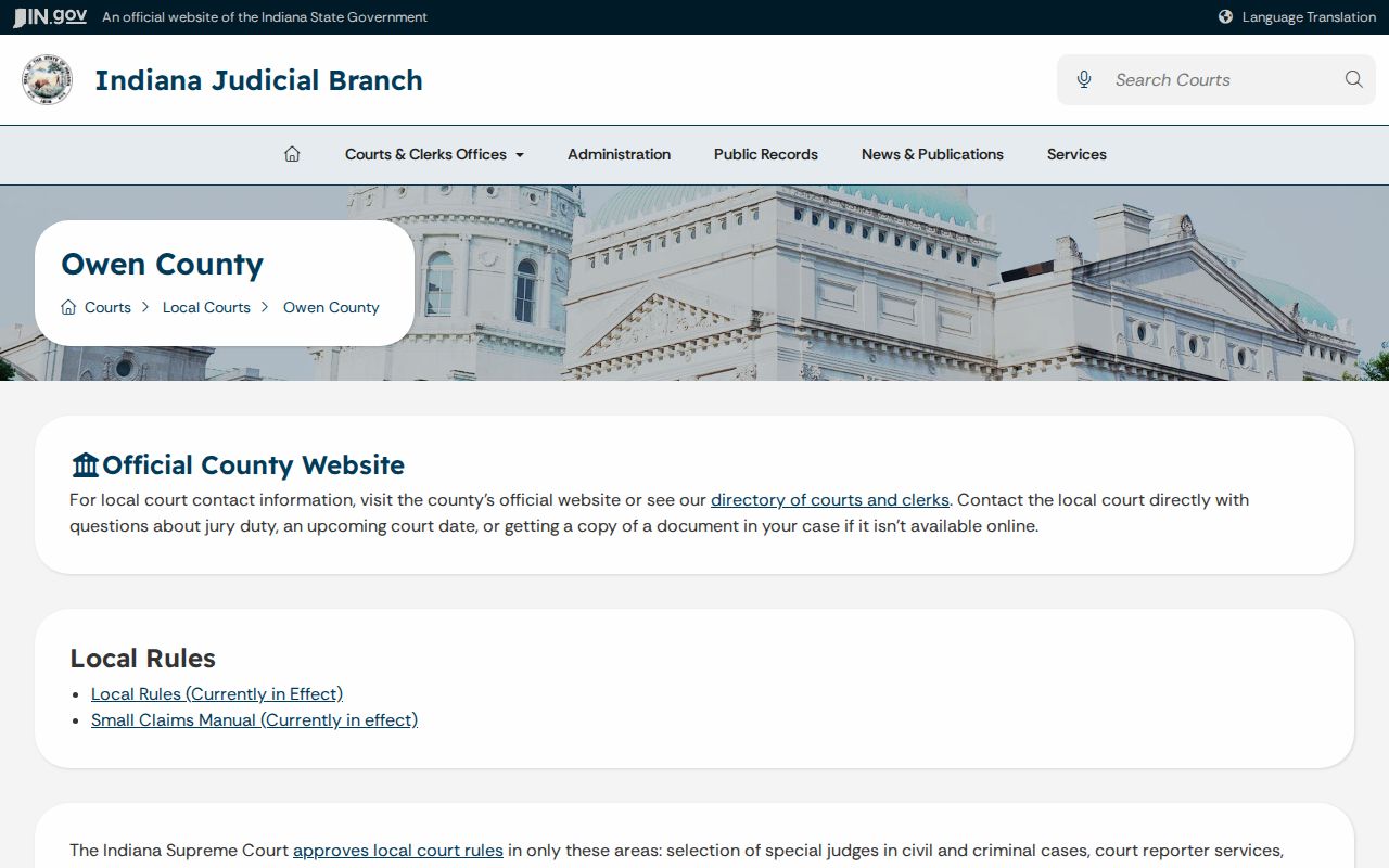 Indiana Judicial Branch Owen County court information